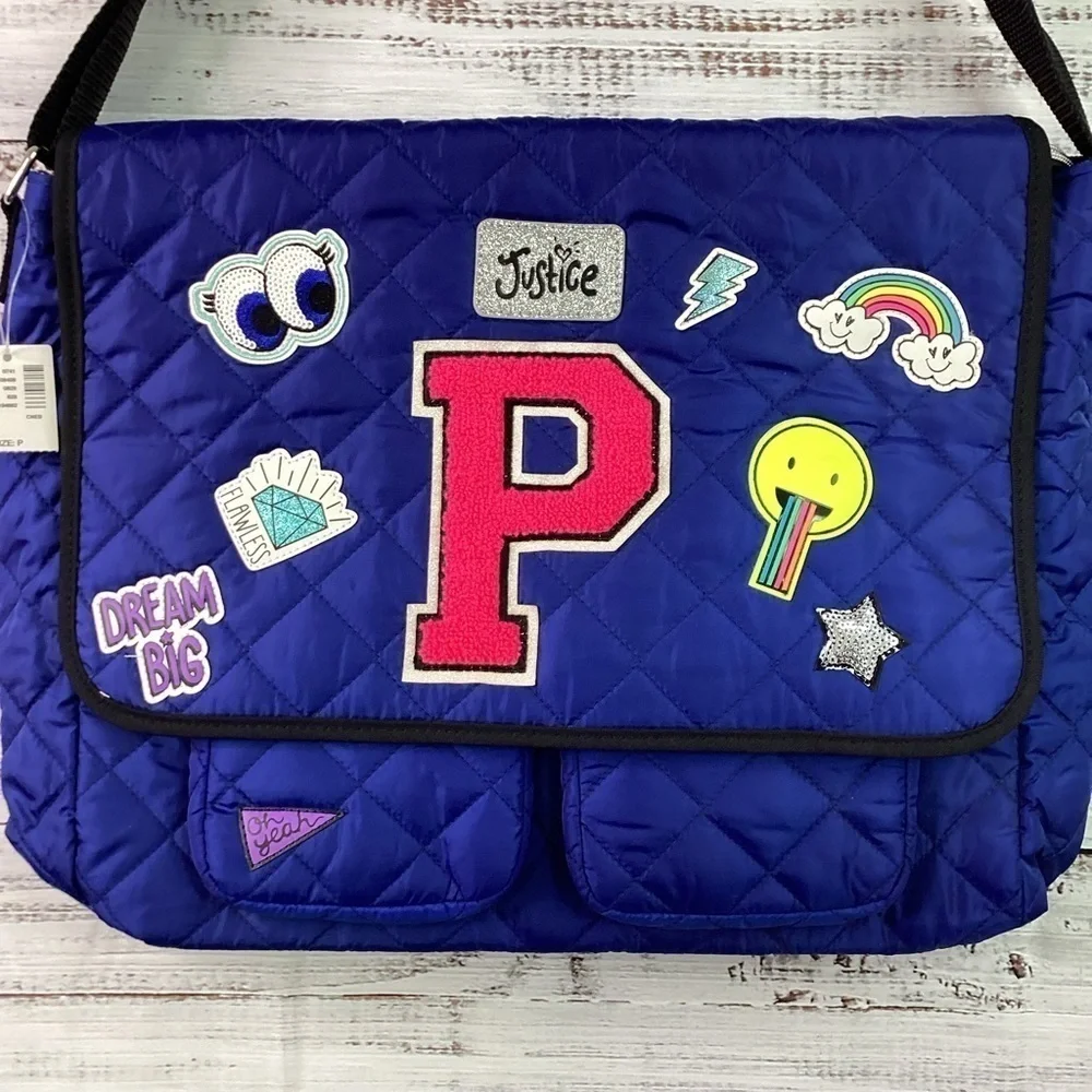 JUSTICE GIRLS KIDS P LETTER SCHOOL BACKPACK BAG NWT‎
